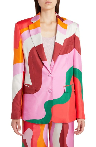 Etro Silk Satin Printed Blazer Jacket In Pastel