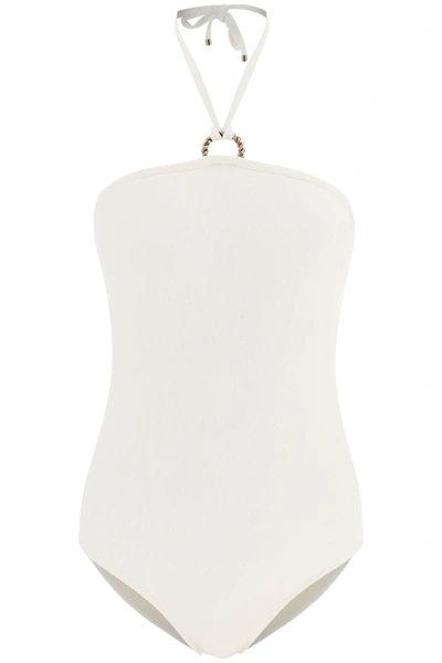 Agnona Halter Neck Onepiece Swimsuit In White
