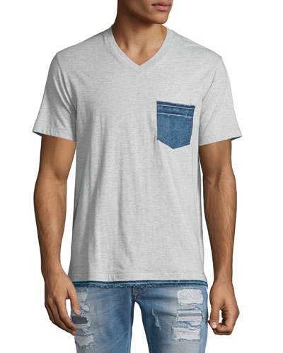 Diesel Bascila Short-sleeve Denim-trim T-shirt, Gray | ModeSens