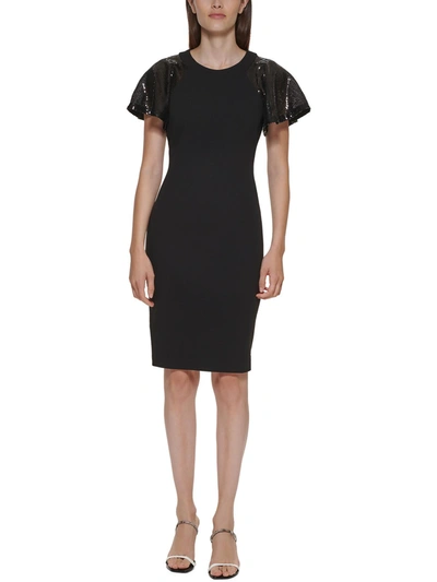 Calvin Klein Sequined Flutter-sleeve Sheath Dress In Black