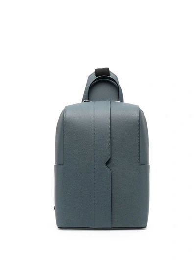 Valextra V-line Leather Backpack In Blue