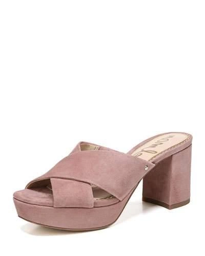 Sam Edelman Jayne Kid Suede Chunky-heel Slide Sandal In Dusty Rose Suede