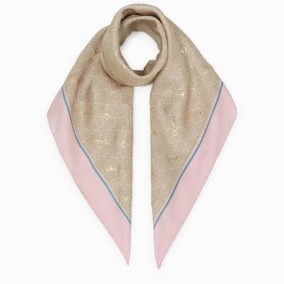 Gucci Begie/pink Gg Jacquard Scarf