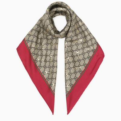 Gucci Begie/red Gg Jacquard Scarf