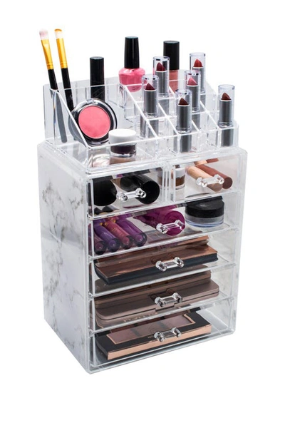 Sorbus Cosmetic & Makeup Storage Case Set In Grey Marble
