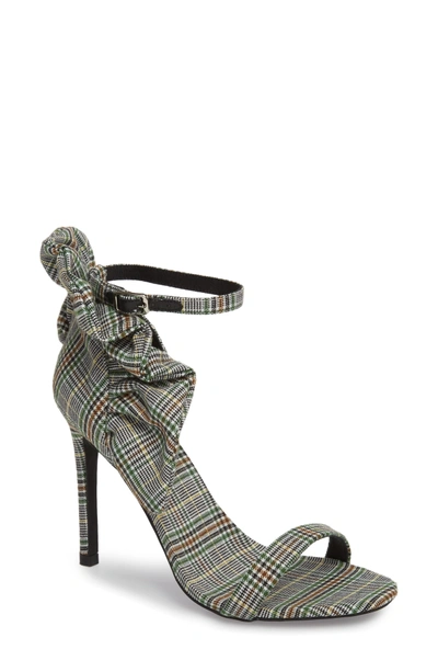 Jeffrey Campbell Cheshire Ruffle Sandal In Black/ White/ Green Fabric