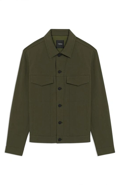 Theory River Stretch Neoteric Twill Trucker Jacket In Olive Branch - Fat