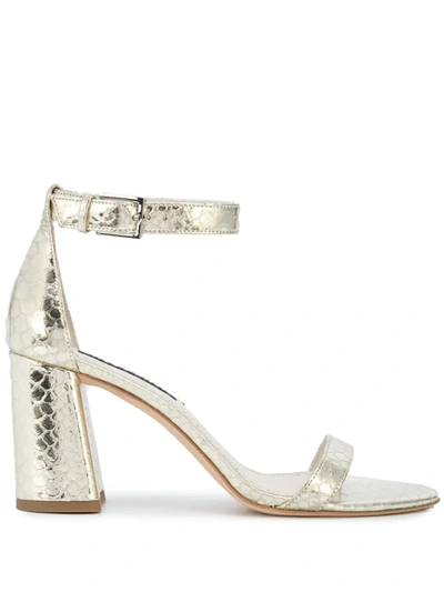 Alice And Olivia Lillian Heeled Metallic Ankle-wrap Sandals In Gold