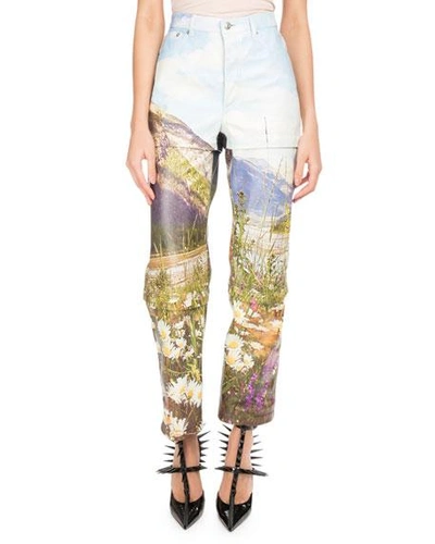 Balenciaga Mountains-print Tri-panel Straight-leg Leather Pants In Multi Pattern