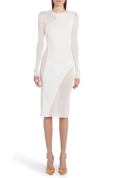 Tom Ford White Midi Dress With Transparent Inserts In Chalk