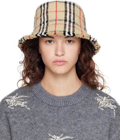 Burberry Bucket Hat In Crochet Vintage Check In Beige