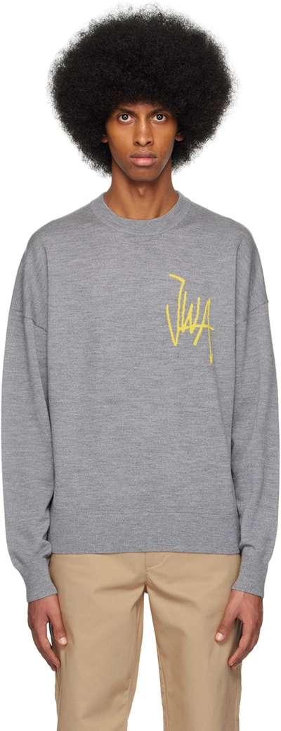 Jw Anderson Jwa Crewneck Jumper In Light Grey Melange/yellow