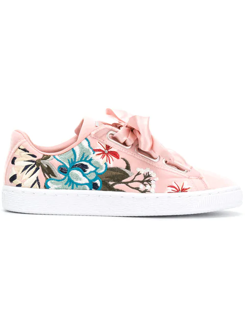 puma basket heart embroidered women's