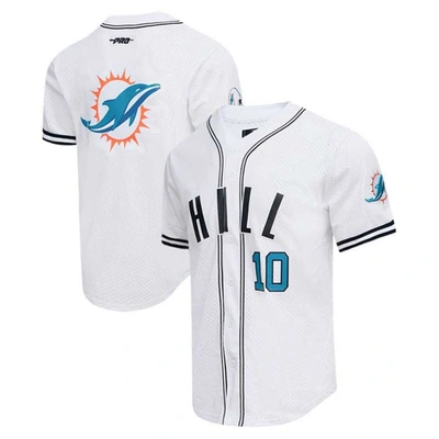 Pro Standard Tyreek Hill White Miami Dolphins Mesh Baseball Button-up T-shirt