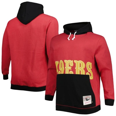 Mitchell & Ness Men's  Scarlet, Black San Francisco 49ers Big And Tall Big Face Pullover Hoodie In Scarlet,black