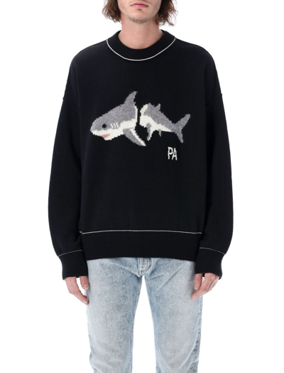 Palm Angels Pa Shark Sweater In Black Light Grey