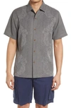 Tommy Bahama Bali Border Floral Jacquard Short Sleeve Silk Button-up Shirt In Shadow