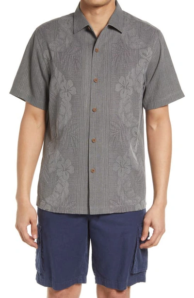 Tommy Bahama Bali Border Floral Jacquard Short Sleeve Silk Button-up Shirt In Shadow