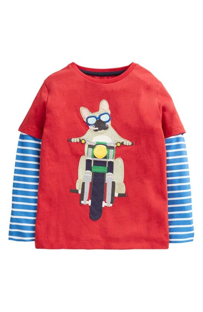 Mini Boden Kids' Bulldog Appliqué Layered Cotton T-shirt In Rockabilly Red Bulldog