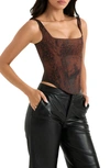 House Of Cb Rafa Satin Longline Corset Top In Rust