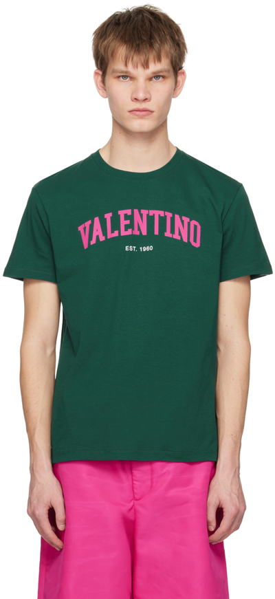 Valentino Logo印花短袖t恤 In Green
