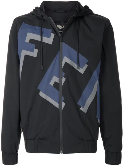 Fendi Logo-print Hooded Jacket In Black