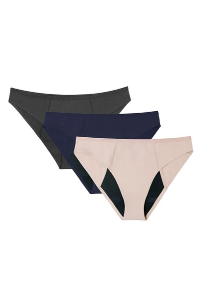 Proof 3-pack Period & Leak  Heavy Absorbency Bikinis In Black/ Blush/ Sand