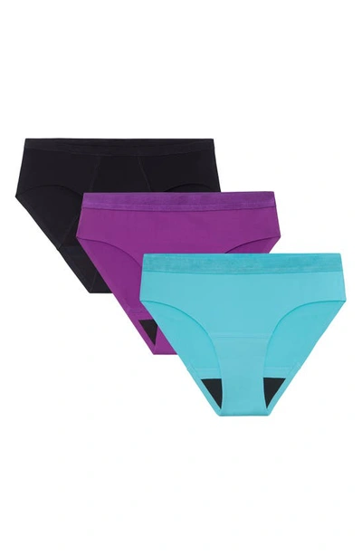 Proof Assorted 3-pack Teen Period & Leak  Underwear In Aqua/ Purple/ Black