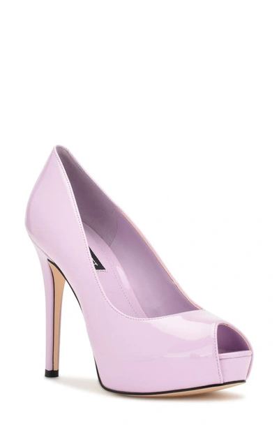 Nine West Hethr Peep Toe Platform Pump In Lilac Patent