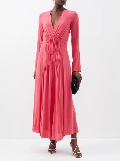 Isabel Marant Nemalia V-neck Crepe De Chine Midi Dress In Pink