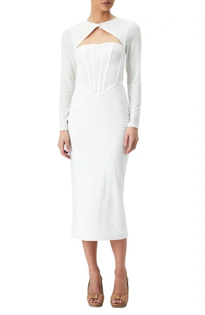 Bardot Ramona Corset Long Sleeve Midi Dress In White