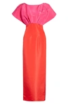 Carolina Herrera Fan Bodice Silk Column Gown In Cerise Pink Multi