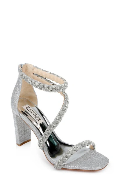 Badgley Mischka Fenix Embellished Ankle Strap Sandal In Silver Textile