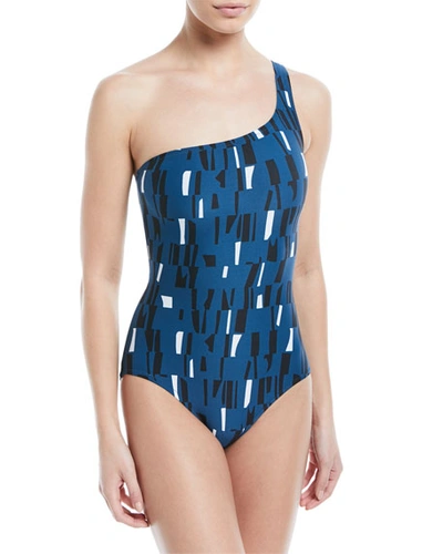 Proenza Schouler One-shoulder Printed One-piece Swimsuit In Blue