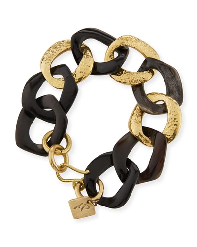 Ashley Pittman Salama Dark Horn & Bronze Link Bracelet In Brown