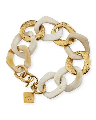 Ashley Pittman Salama Light Horn & Bronze Link Bracelet In White