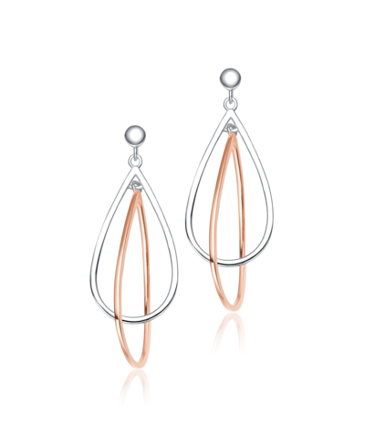 Genevive Classy Sterling Silver Two-tone Pear Dangling Earrings In Rose
