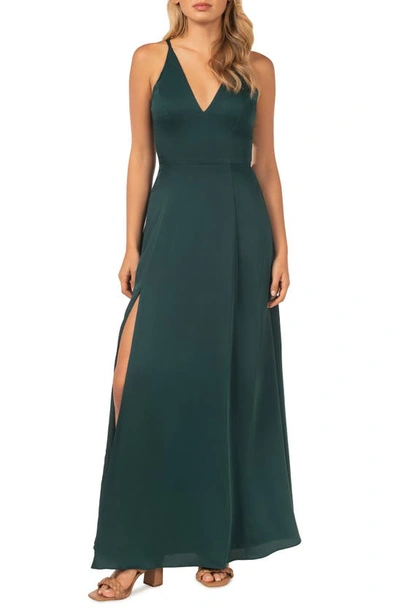 Dress The Population Iris High-slit Evening Gown In Pine