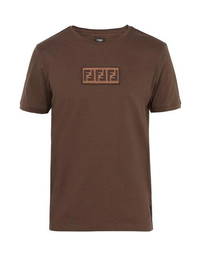 Fendi Suede Logo-embroidered Patch T-shirt In Brown