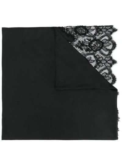 Valentino Lace Trim Modal & Cashmere Scarf In Black