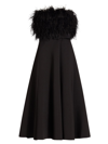 Badgley Mischka Strapless Belted Faux Feather-embellished Scuba Midi Dress In Black