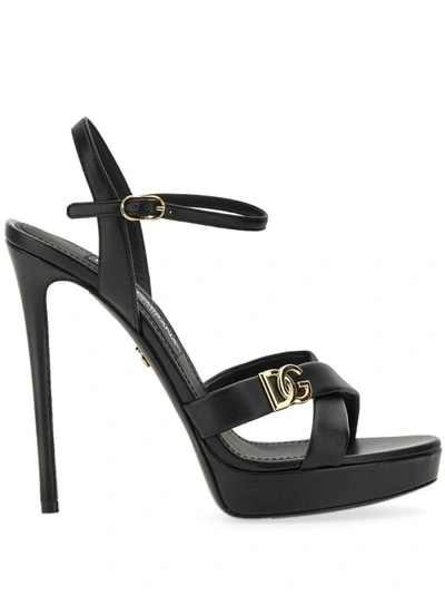 Dolce & Gabbana Black Wonder High Sandals With Logo In Nero
