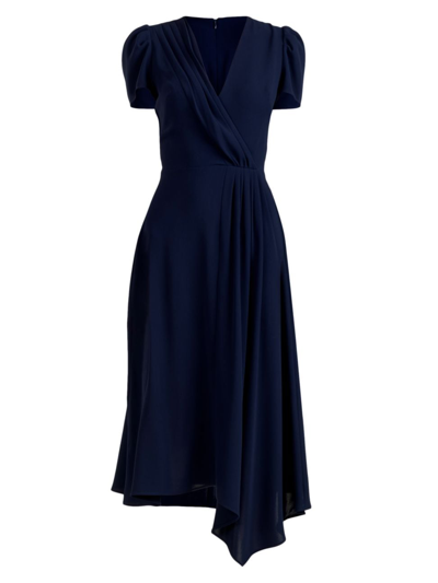 Shoshanna Women's Fontana Stretch Crepe Wrap-effect Midi-dress In Navy