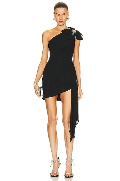 Patbo Flower Applique One-shoulder Mini Dress In Black