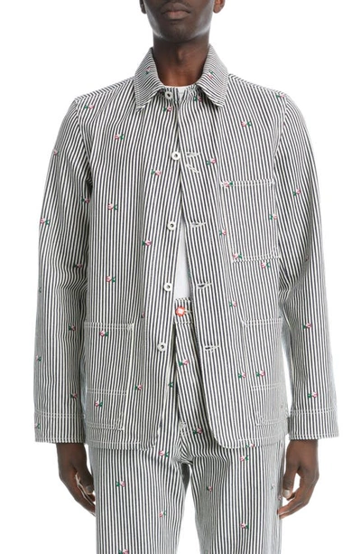 Kenzo Rinse Stripe Workwear Denim Shirt Jacket In Blue