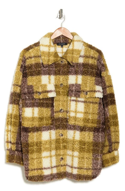 Blu Pepper Faux Shearling Plaid Jacket In Olive
