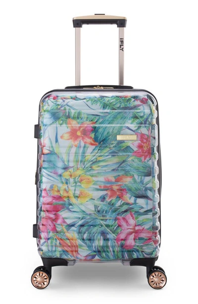 Ifly Clear 20" Floral Expandable Wheeled Carry-on Bag In Multi Blue