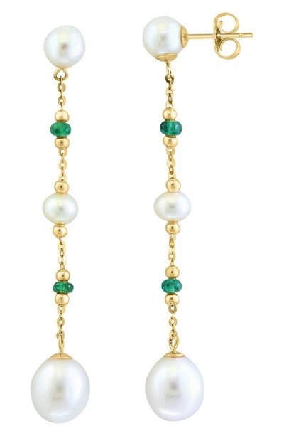 Effy 14k Yellow Gold Emerald & Freshwater Pearl Earrings In Green