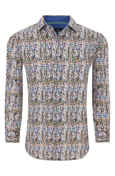 Tom Baine Abstract Print Long Sleeve Slim Fit 4-way Stretch Shirt In Blue
