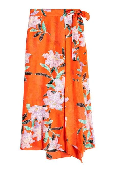 Diane Von Furstenberg Floral-print Cotton And Silk-blend Gauze Wrap Maxi Skirt In Tomato Red